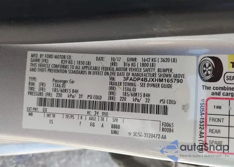 2017 Ford Fiesta Se из США, поврежденный, VIN 3FADP4BJXHM165790